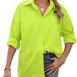 Neon Green Women's Button-Up Shirt